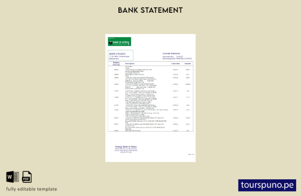 listo para imprimir plantilla de extracto bancario del Banco de África de Burkin